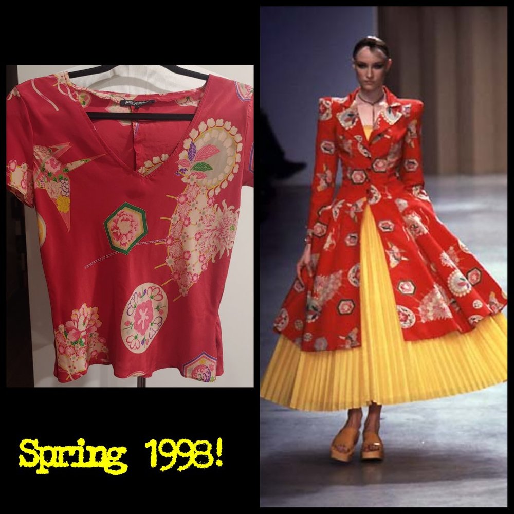 RARE Betsey Johnson Spring 1998 Asian Print Silk Blouse Top Small vintage 90s